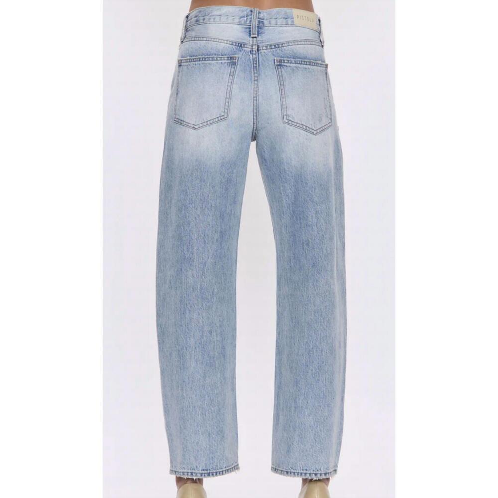 NEW PISTOLA lexi mid rise bowed straight bowie jeans in light wash - Picture 4 of 4